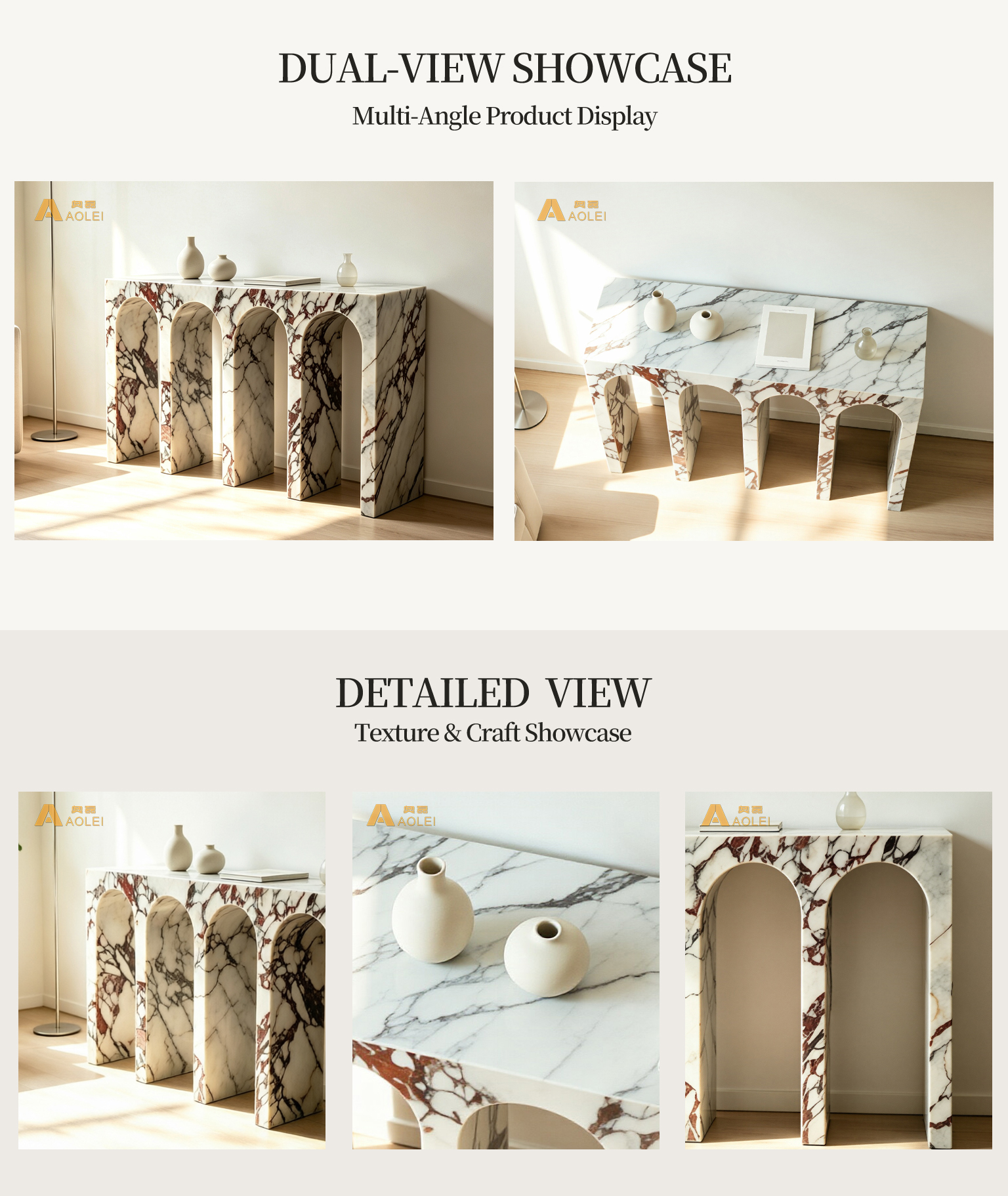 Rosso Levanto Marble Multi-Arch Base Console Table for Art-Deco Interior, Customized marble size
