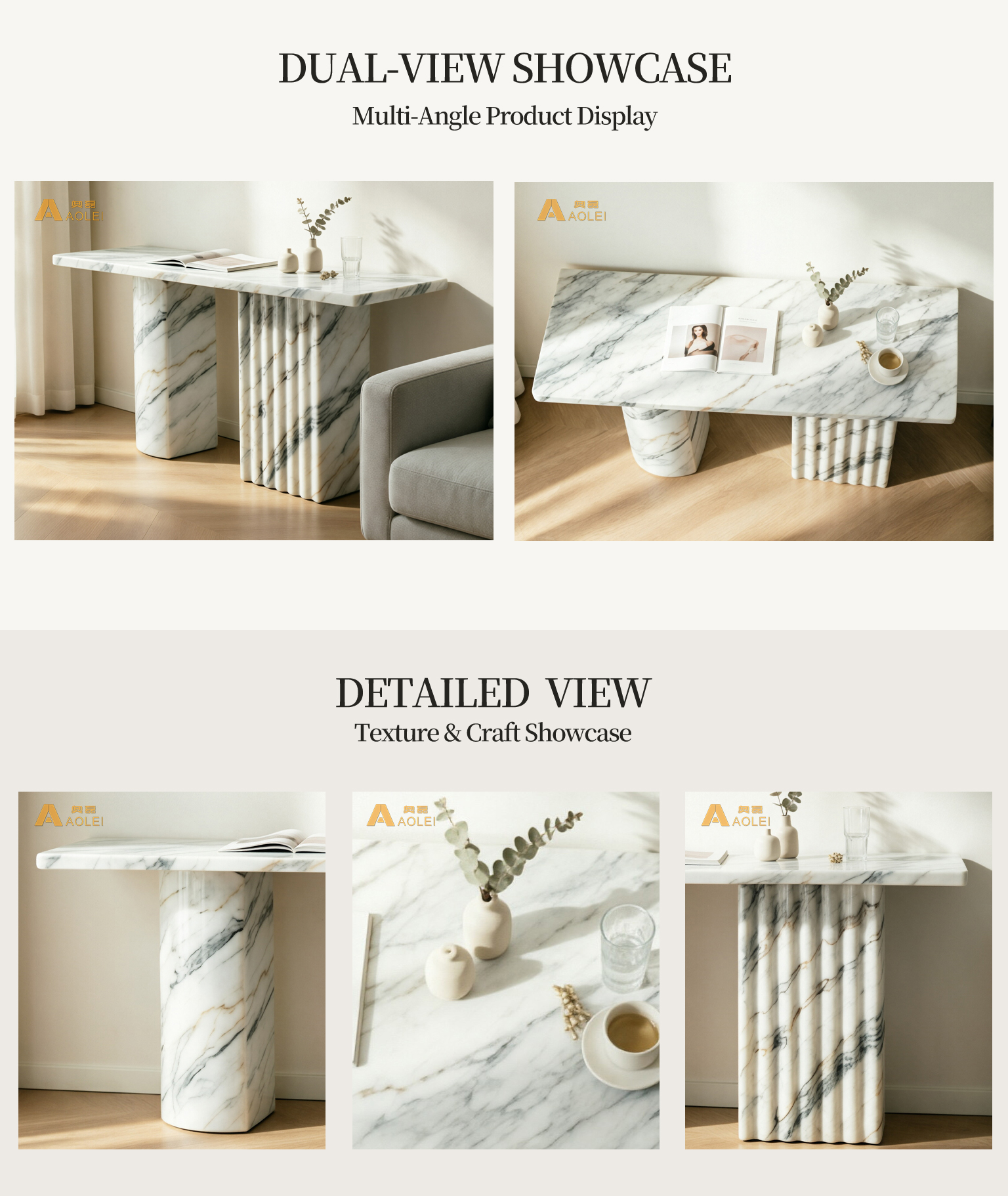 Statuario White Marble Fluted-Pedestal Console Table for High-End Foyer, Customized marble size