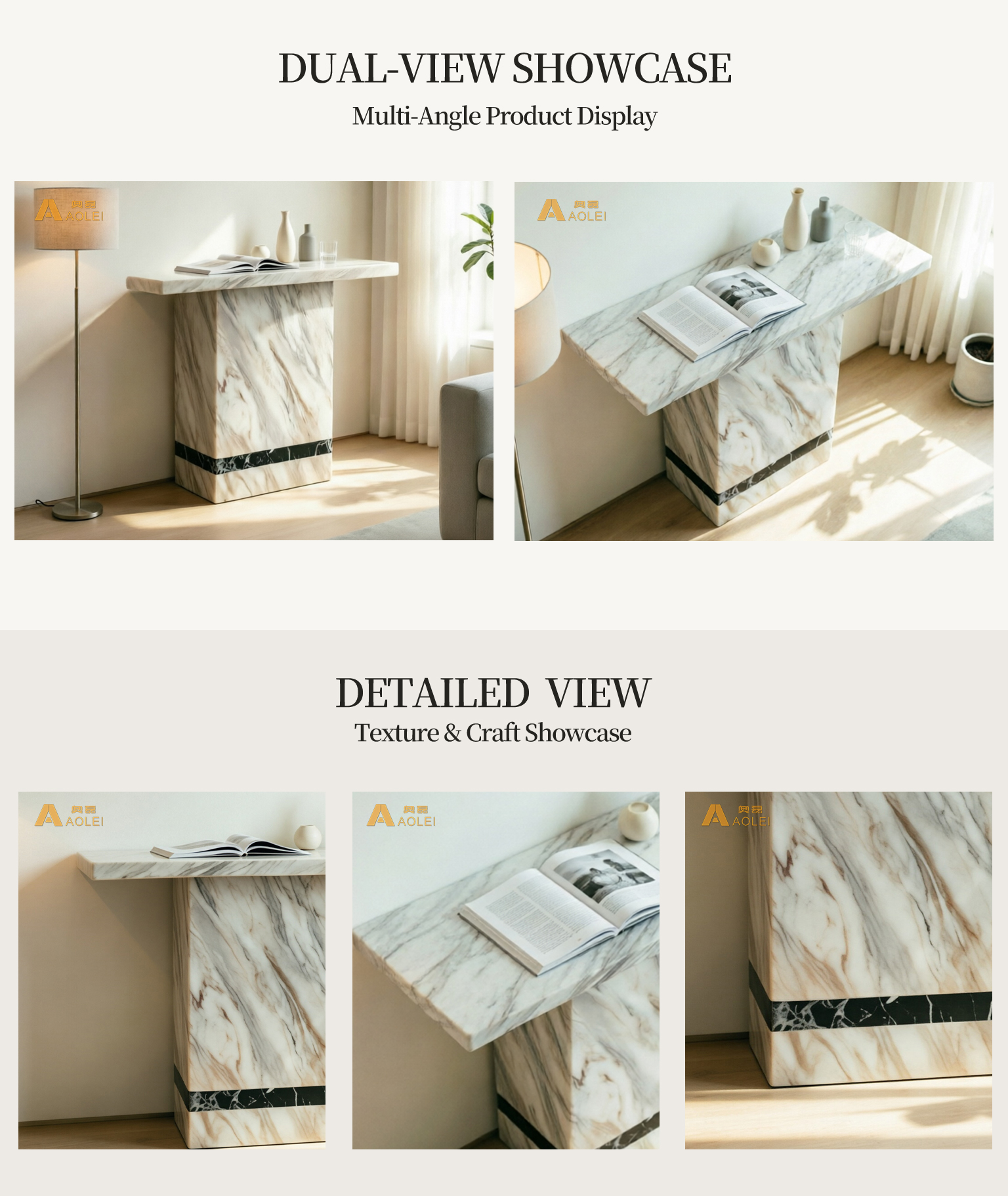 Brown Marble Console Table for Modern Living Room and Entryway, Customized marble size