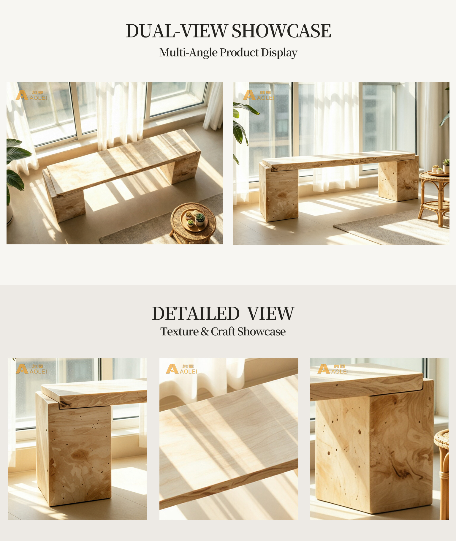 Beige Travertine Low-Profile Console Table for Wabi-Sabi Style Living Room, Customized marble size