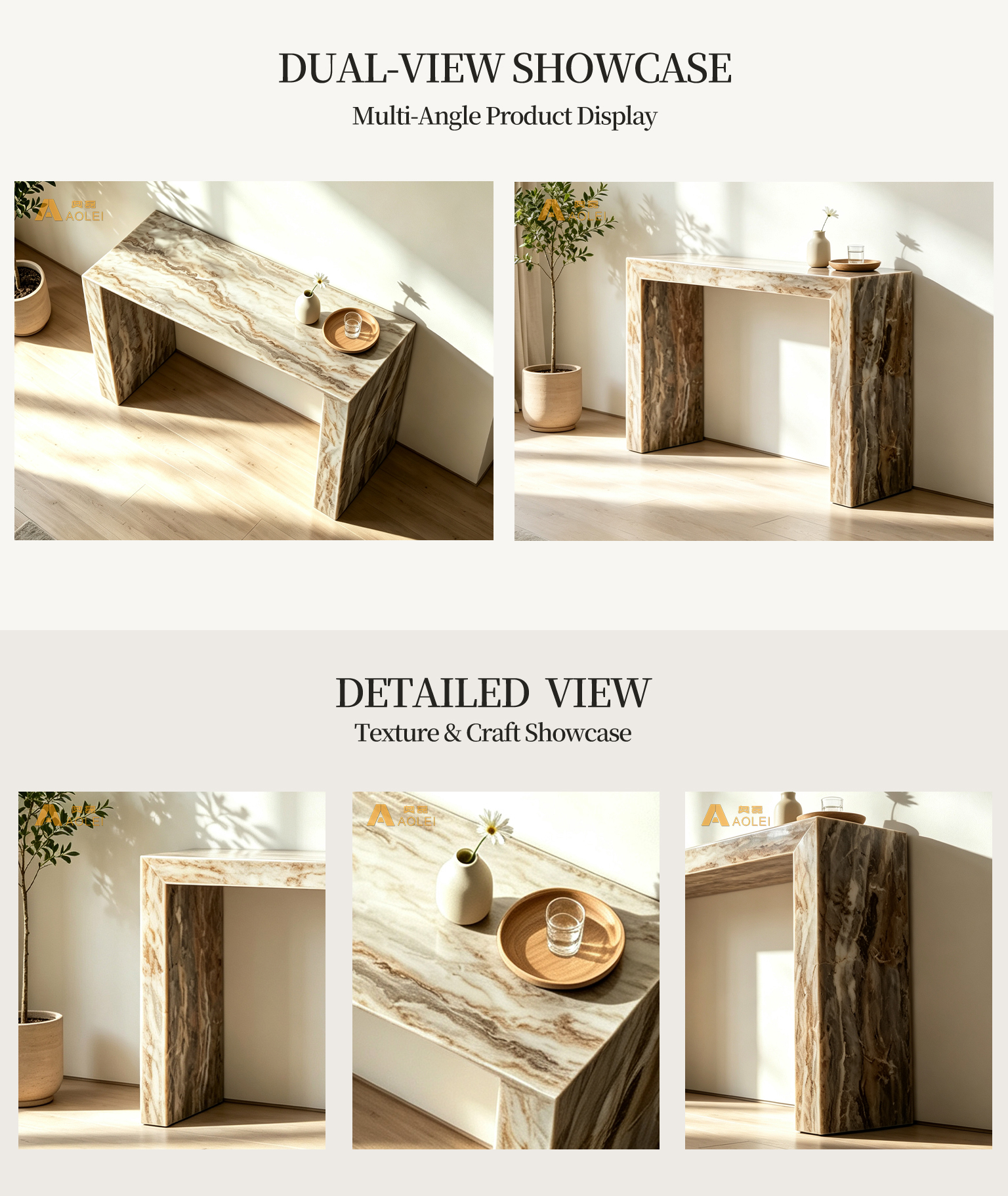 Brown Marble C-Shaped Console Table for Luxury Hotel and Lounge, Customized marble size