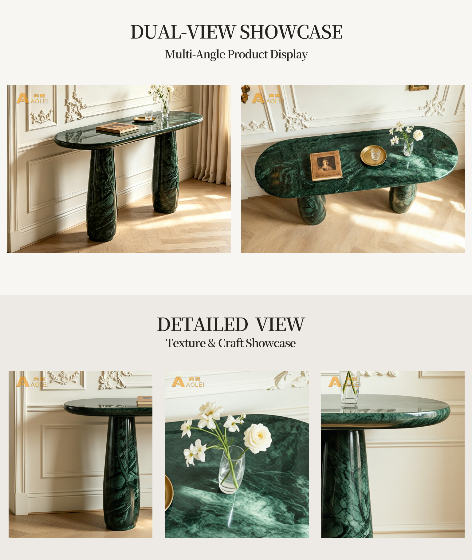 Verdi Alpi Marble Twin-Cylinder Console Table for Minimalist Interior and Hallway, Customized marble size