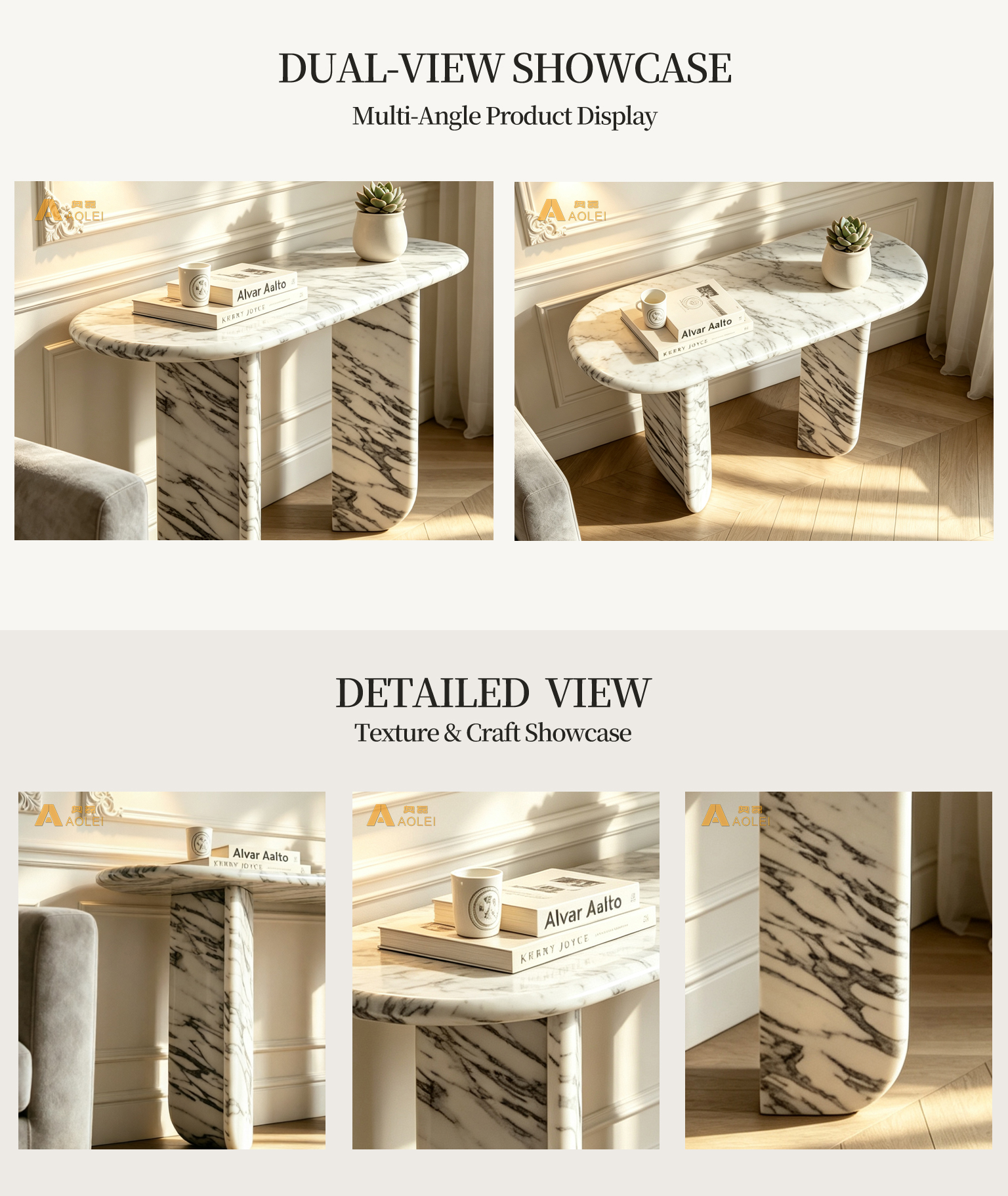 Bianco Carrara Marble Curved-Leg Console Table for Elegant Living Space, Customized marble size