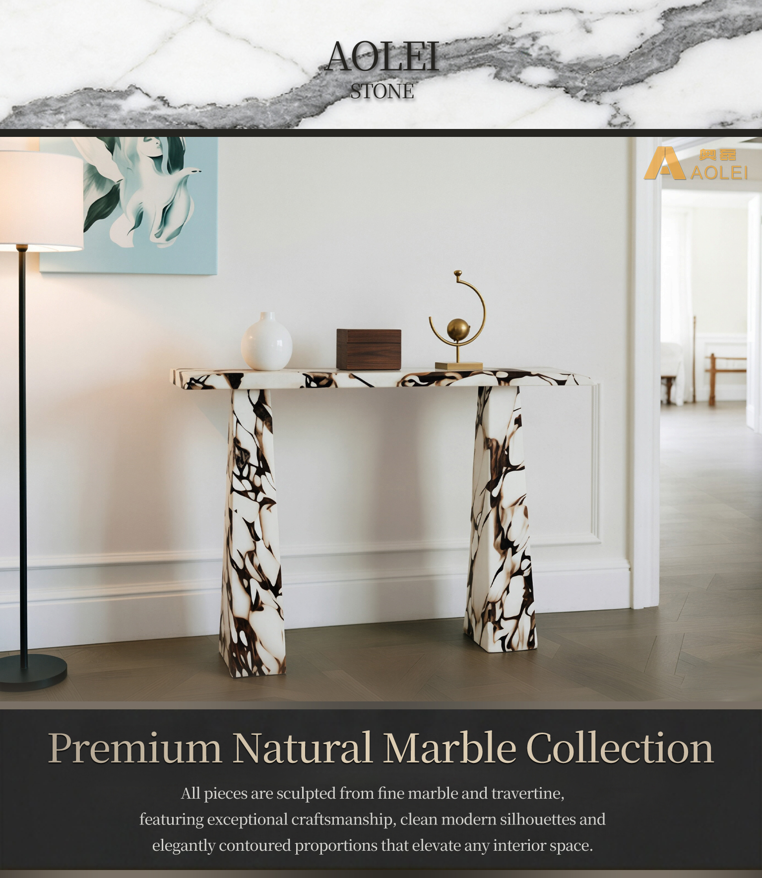 Calacatta Viola Marble Trapezoidal-Leg Console Table for Luxury Living Room and Hotel Lobby, Customized marble size