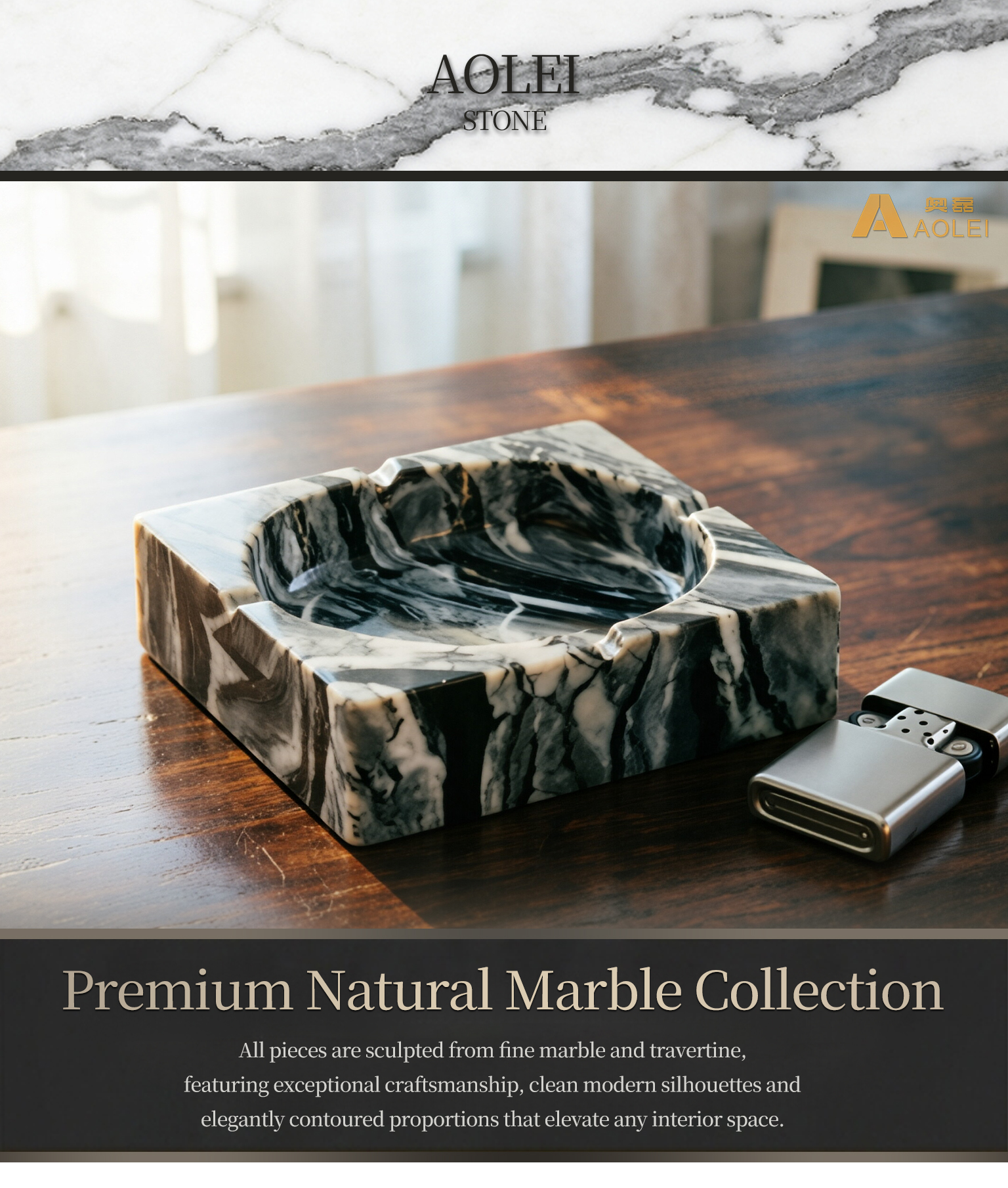 Silver Wave Marble Luxury Modern Square Design Cigar Tray, Living Room & Lounge, Factory Direct Wholesale