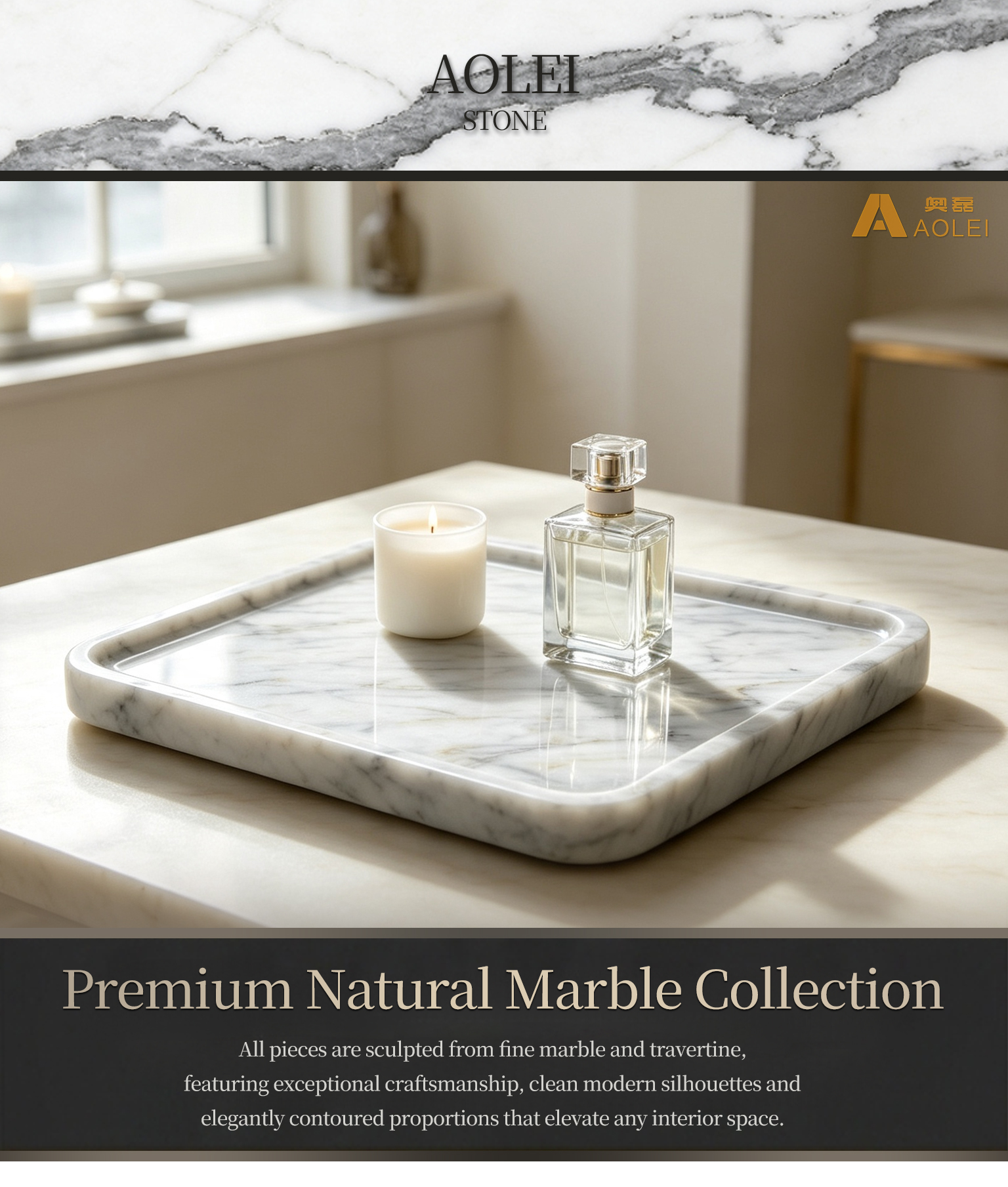 Carrara White Marble Modern Square Tea Tray in Modern Interior, Bathrooms and Coffee Tables, Customized marble size
