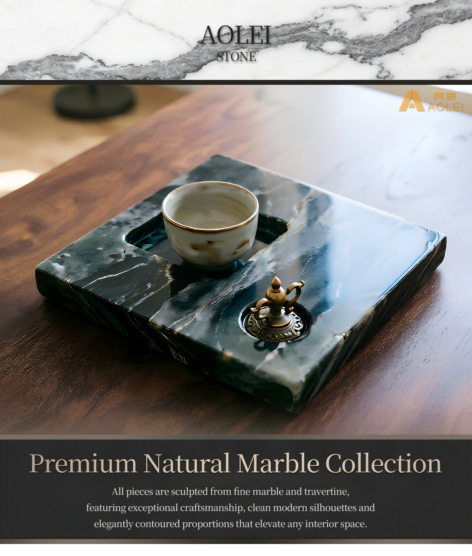 Green Marble Luxury Square Tea Tray in Modern Interior, Cigar Lounges and Executive Desks, Customized marble size