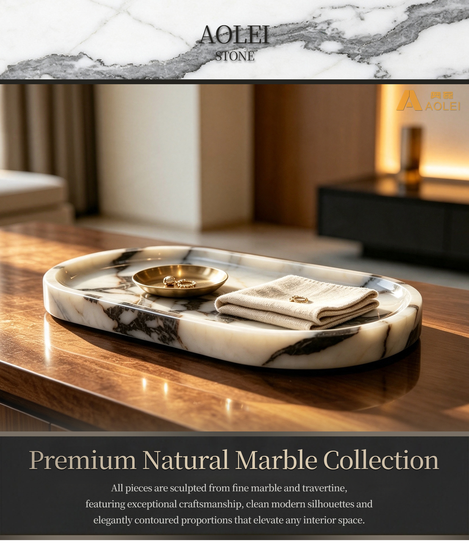 Calacatta Viola Marble Luxury Oval Tea Tray in Modern Interior, Modern Villas and Premium Spaces, Customized marble size
