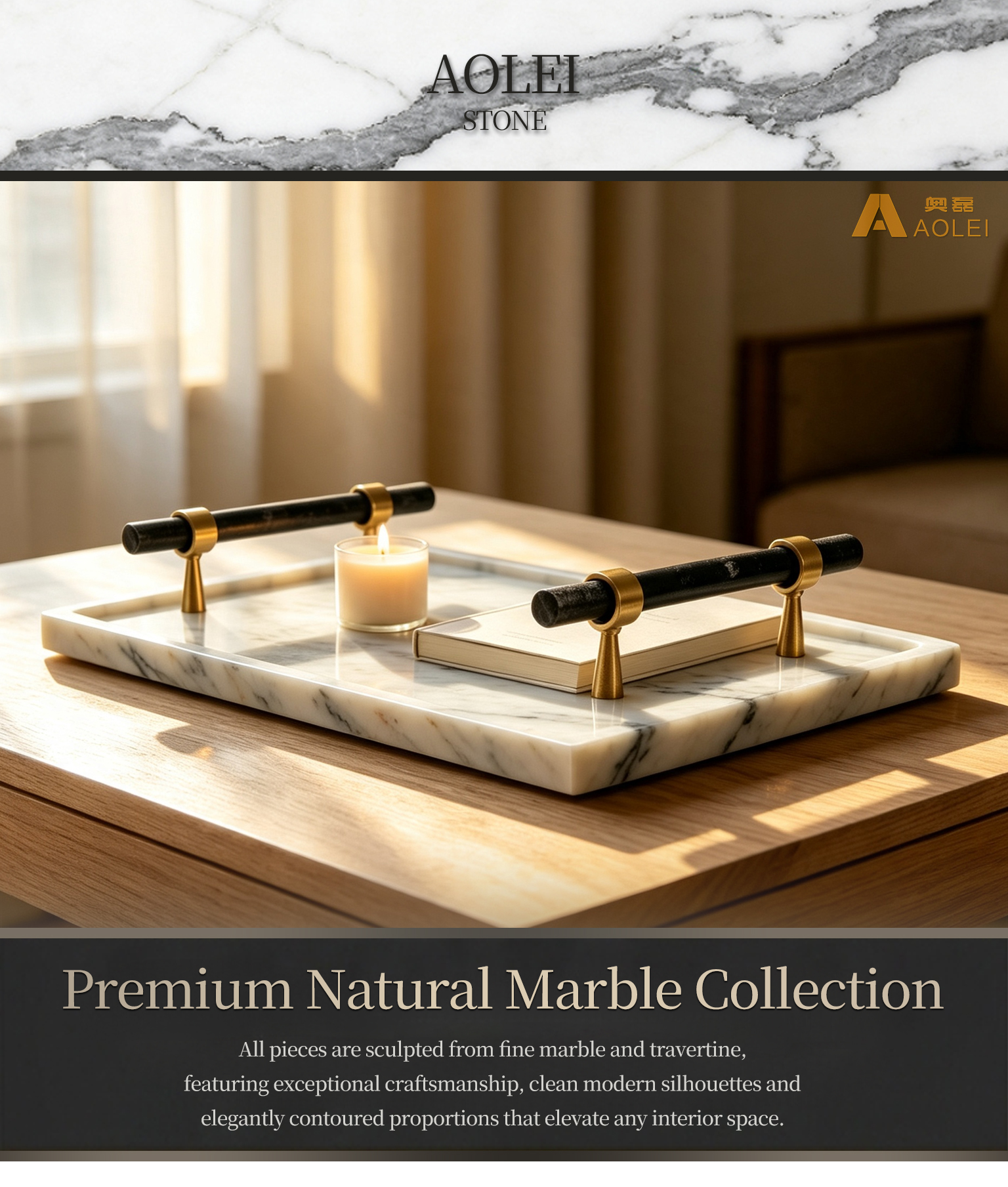 Carrara White Marble Luxury Rectangular Serving Tray in Modern Interior, Hotels and Living Rooms, Customized marble size