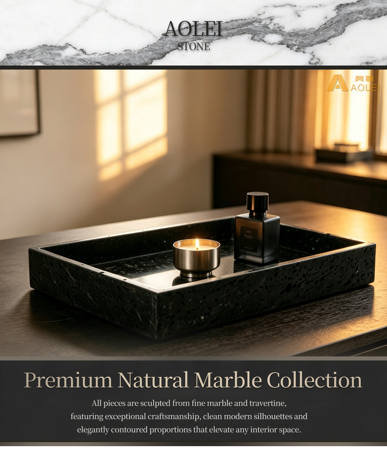 Nero Marquina Marble Minimalist Square Tea Tray in Modern Interior, Luxury Hotels and Executive Suites, Customized marble size