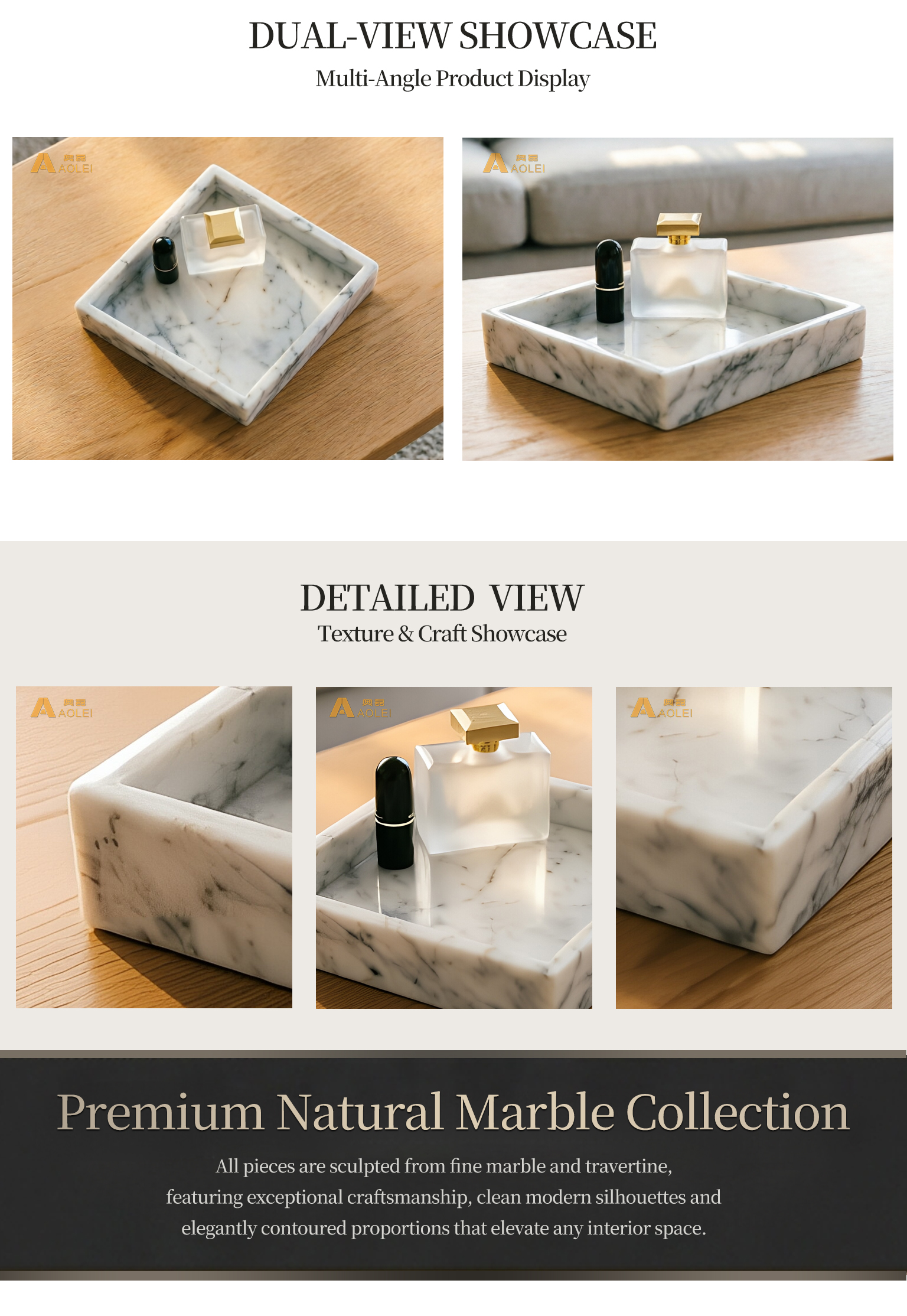 Carrara White Marble Modern Square Tea Tray Close-Up, Natural Stone Texture, Premium Craftsmanship & Polished/Honed Finish, Customized marble size