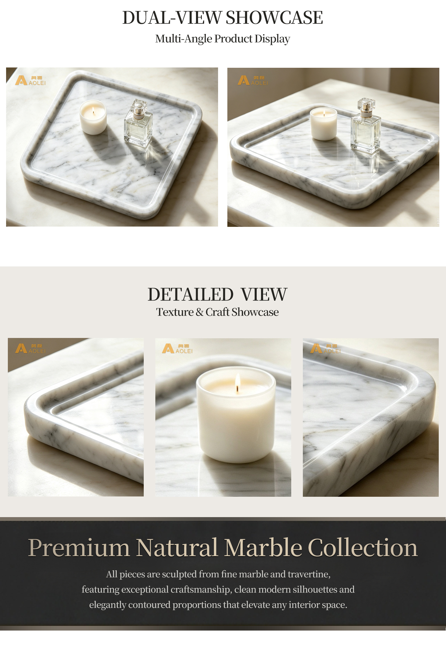 Carrara White Marble Modern Square Tea Tray Close-Up, Natural Stone Texture, Premium Craftsmanship & Polished/Honed Finish, Customized marble size