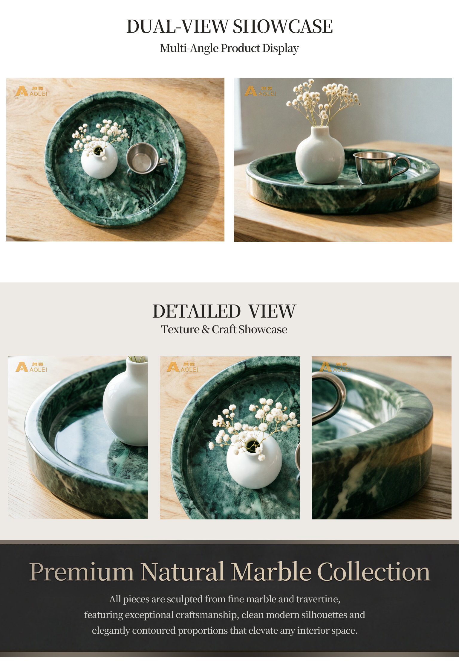 Luxury Round Verde Alpi Marble Tea Tray for luxury homes, executive offices and hotel interiors.