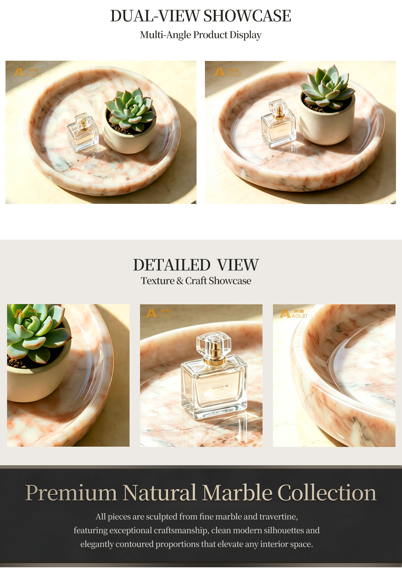 Luxury Round Rosa Onyx Marble Tea Tray for vanity tops, coffee tables and elegant home décor.