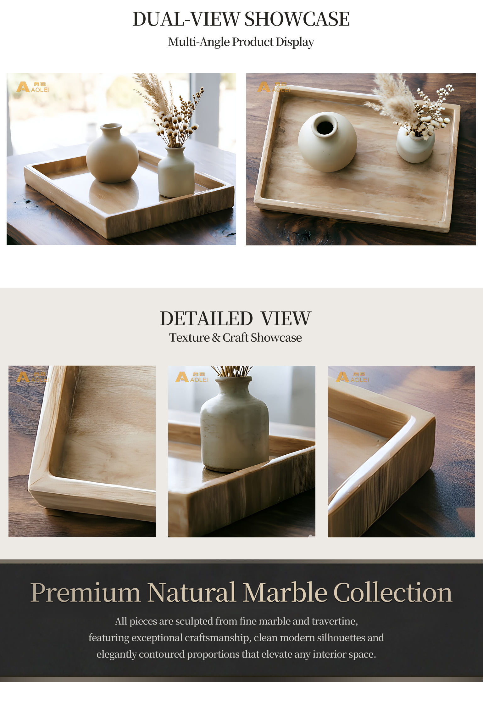 Wood Grain Travertine Marble Modern Square Tea Tray Close-Up, Natural Stone Texture, Premium Craftsmanship & Polished/Honed Finish, Customized marble size