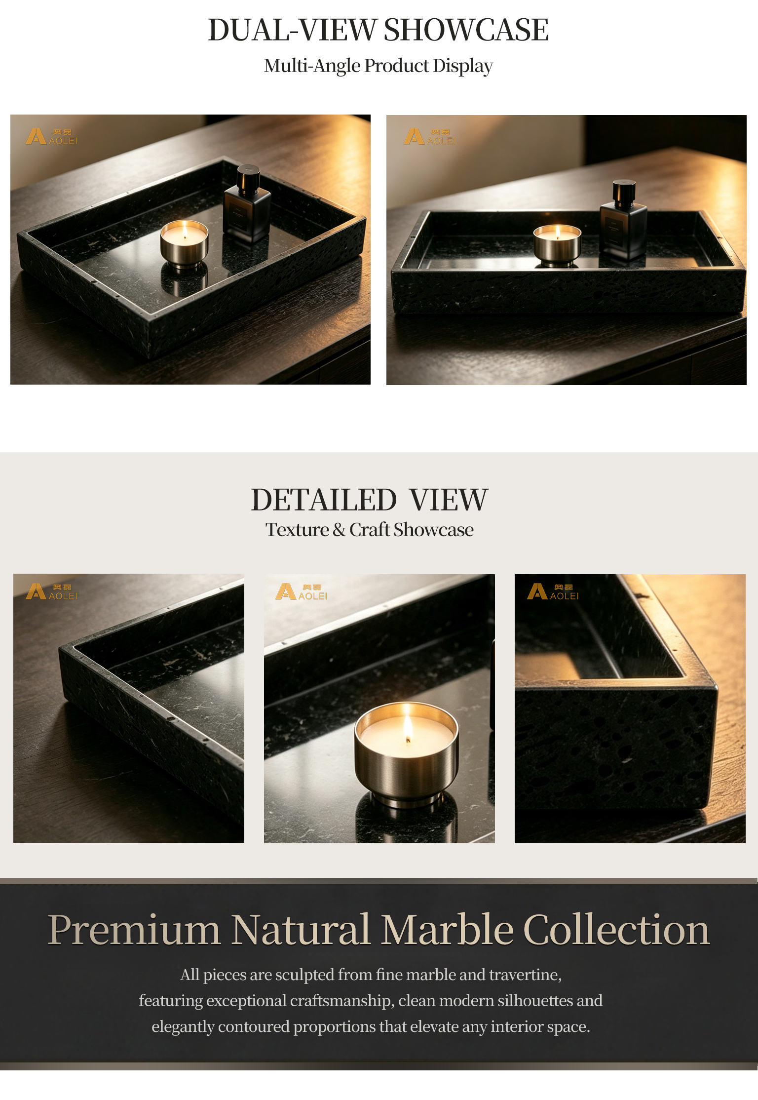 Nero Marquina Marble Minimalist Square Tea Tray Close-Up, Natural Stone Texture, Premium Craftsmanship & Polished/Honed Finish, Customized marble size