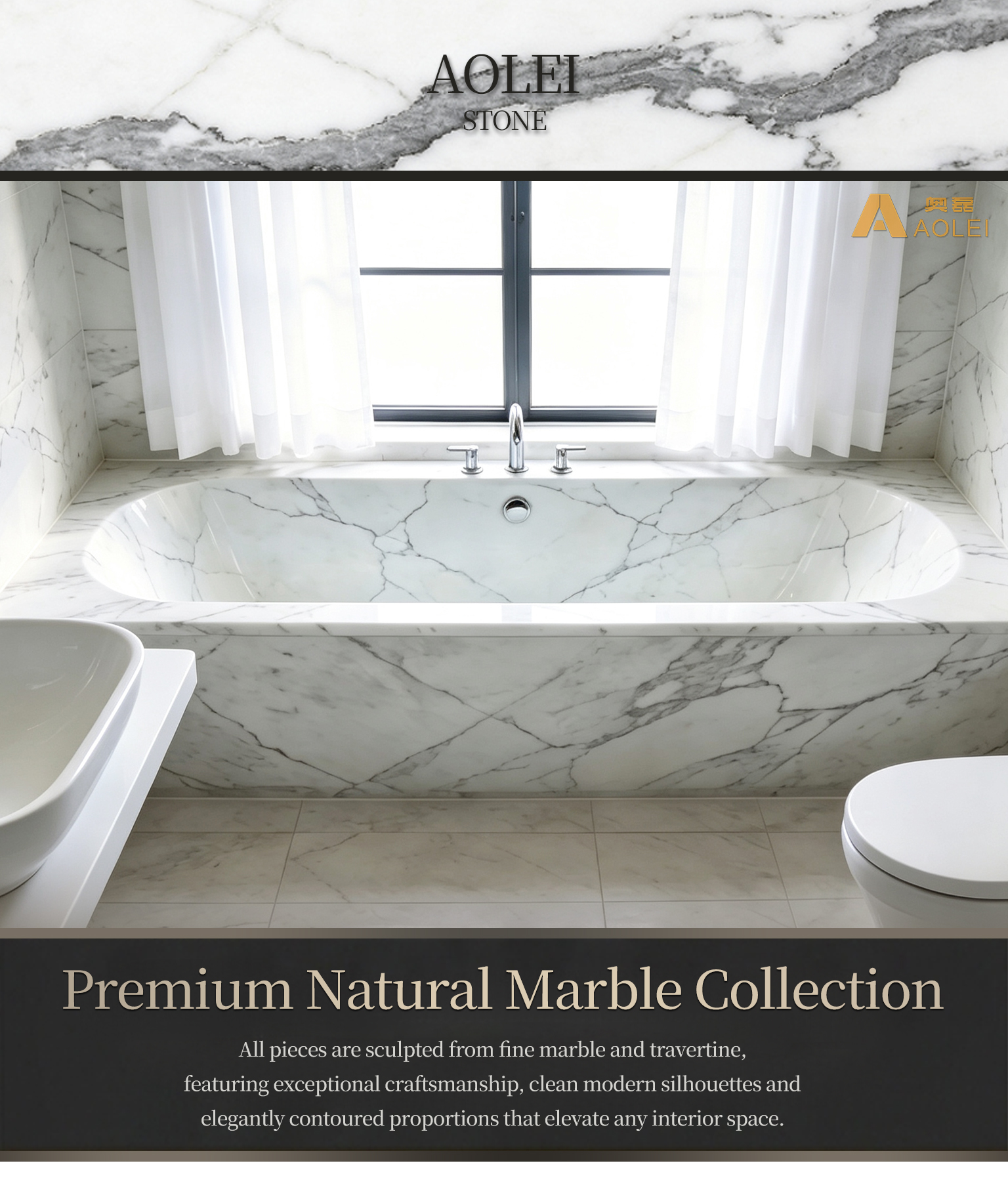 Arabescato Marble Seamless Built-In Bathtub Close-Up, Natural Stone Texture, Premium Craftsmanship & Polished/Honed Finish, Customized marble size