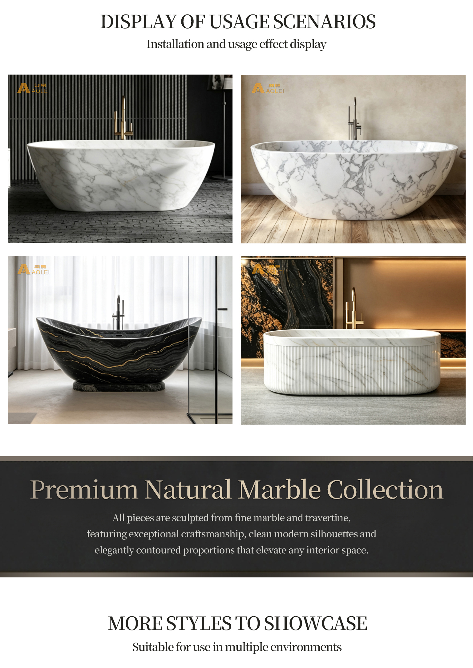 Marble Freestanding Bathtub Series Feature Showcase Close-Up, Natural Stone Texture, Premium Craftsmanship & Polished/Honed Finish, Customized marble size