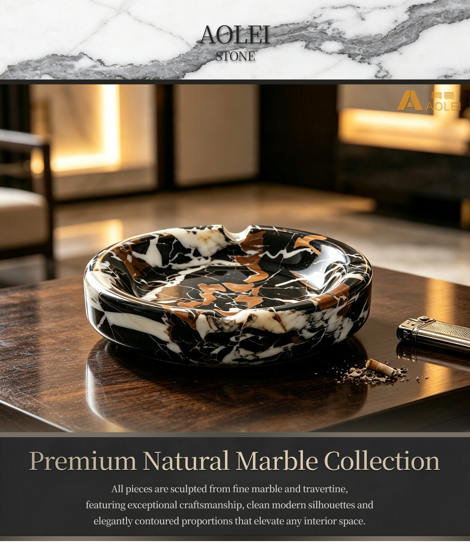 White Marble Luxury Round Design Cigar Tray, Living Room & Luxury Lounge, Factory Direct Wholesale
