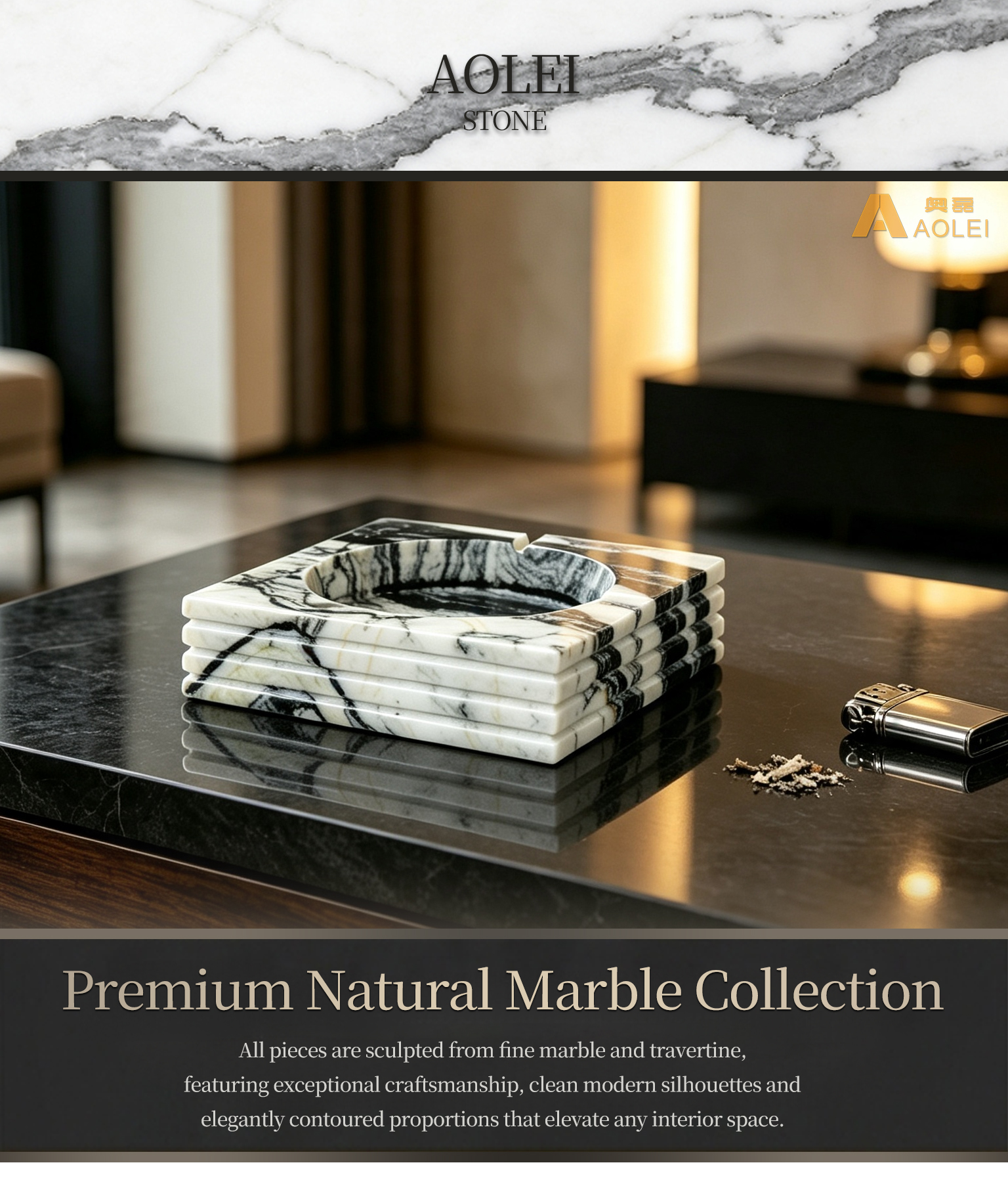 White Marble Minimalist Rectangular Design Cigar Tray, Living Room & Study, Factory Direct Wholesale