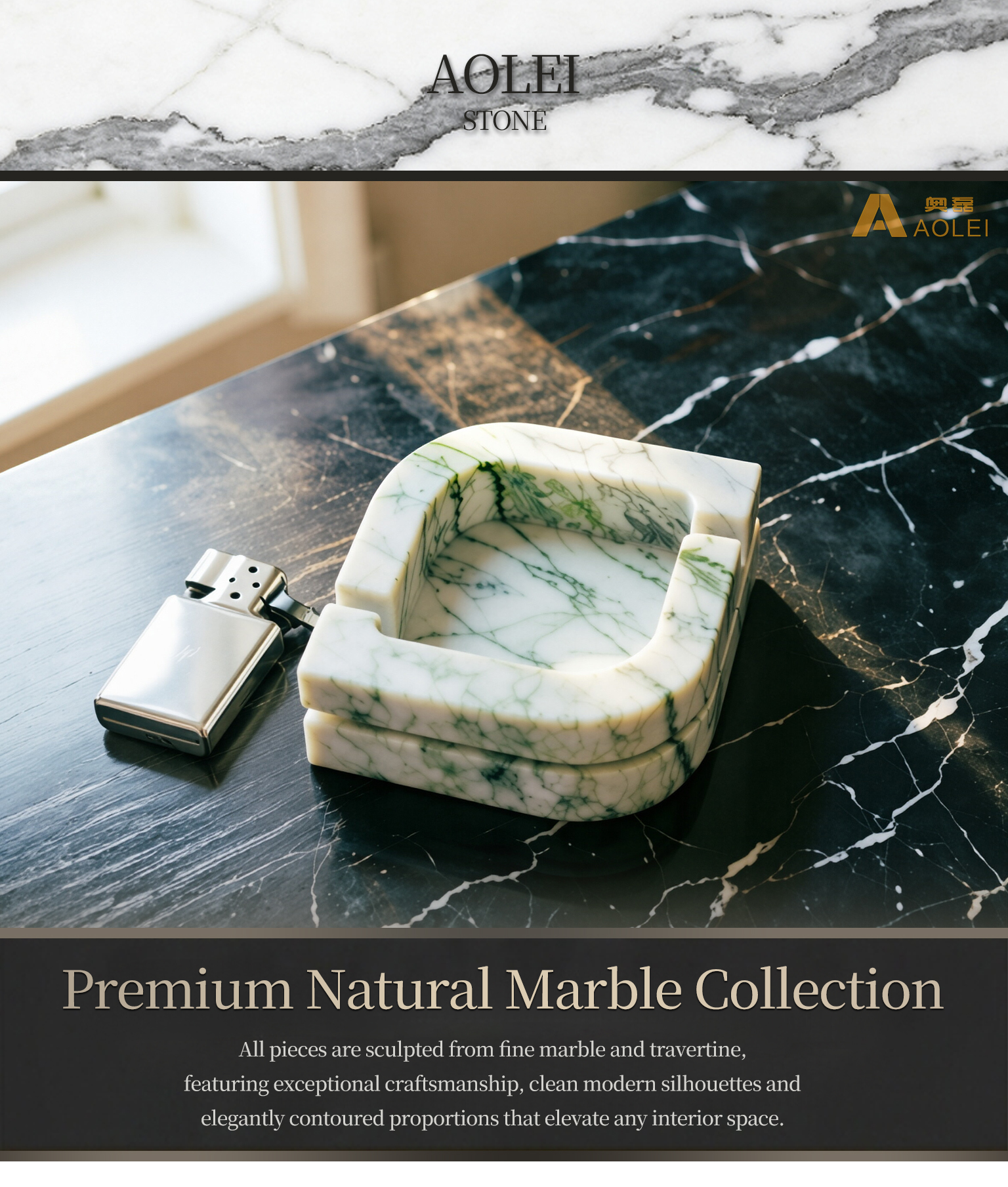 Green Marble Modern Rectangular Design Cigar Tray, Living Room & Lounge, Factory Direct Wholesale