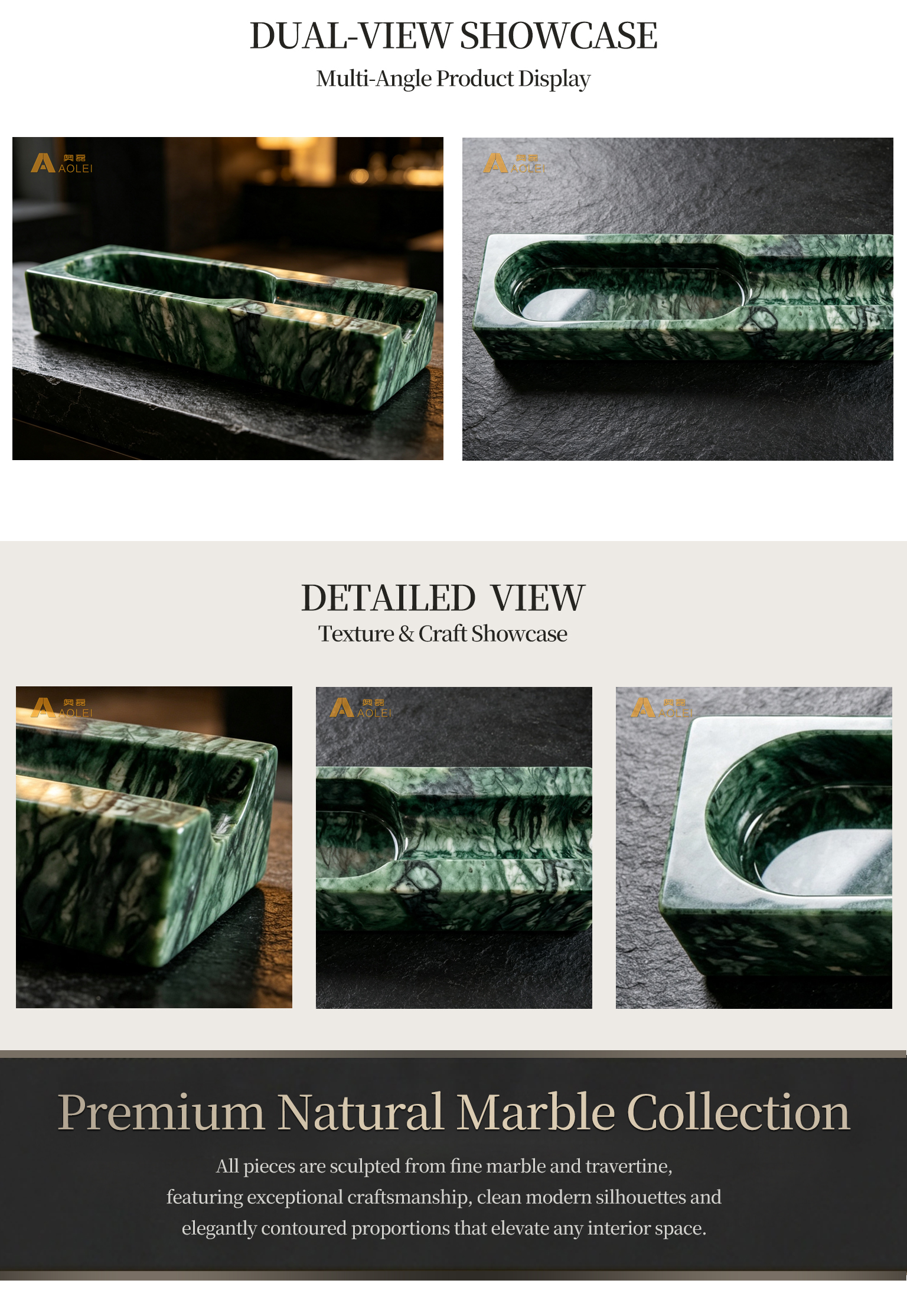 Green Marble Modern Rectangular Design Cigar Tray Close-Up, Natural Stone Texture, Premium Craftsmanship & Polished/Honed Finish, Customized marble size