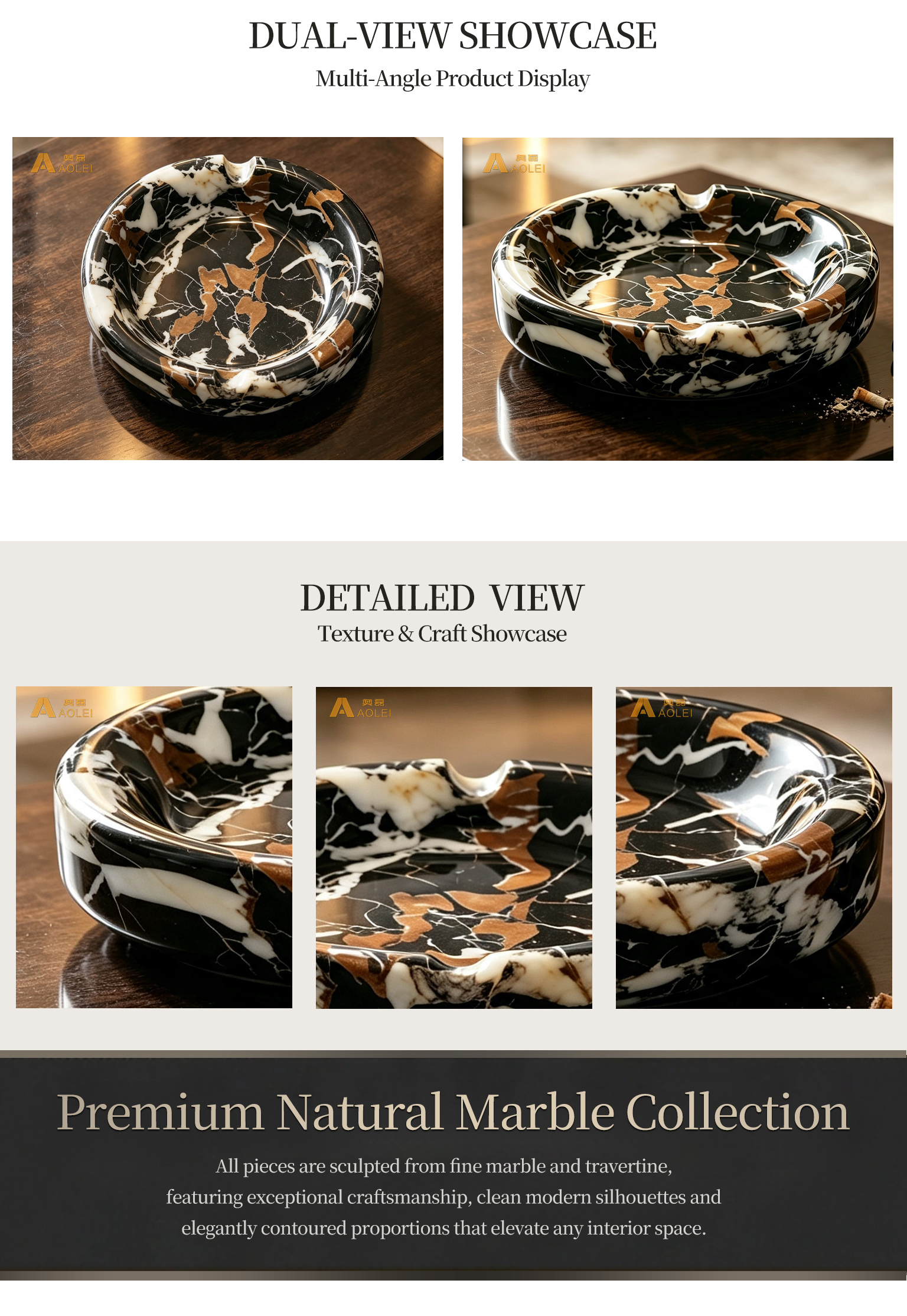 White Marble Luxury Round Design Cigar Tray Close-Up, Natural Stone Texture, Premium Craftsmanship & Polished/Honed Finish, Customized marble size