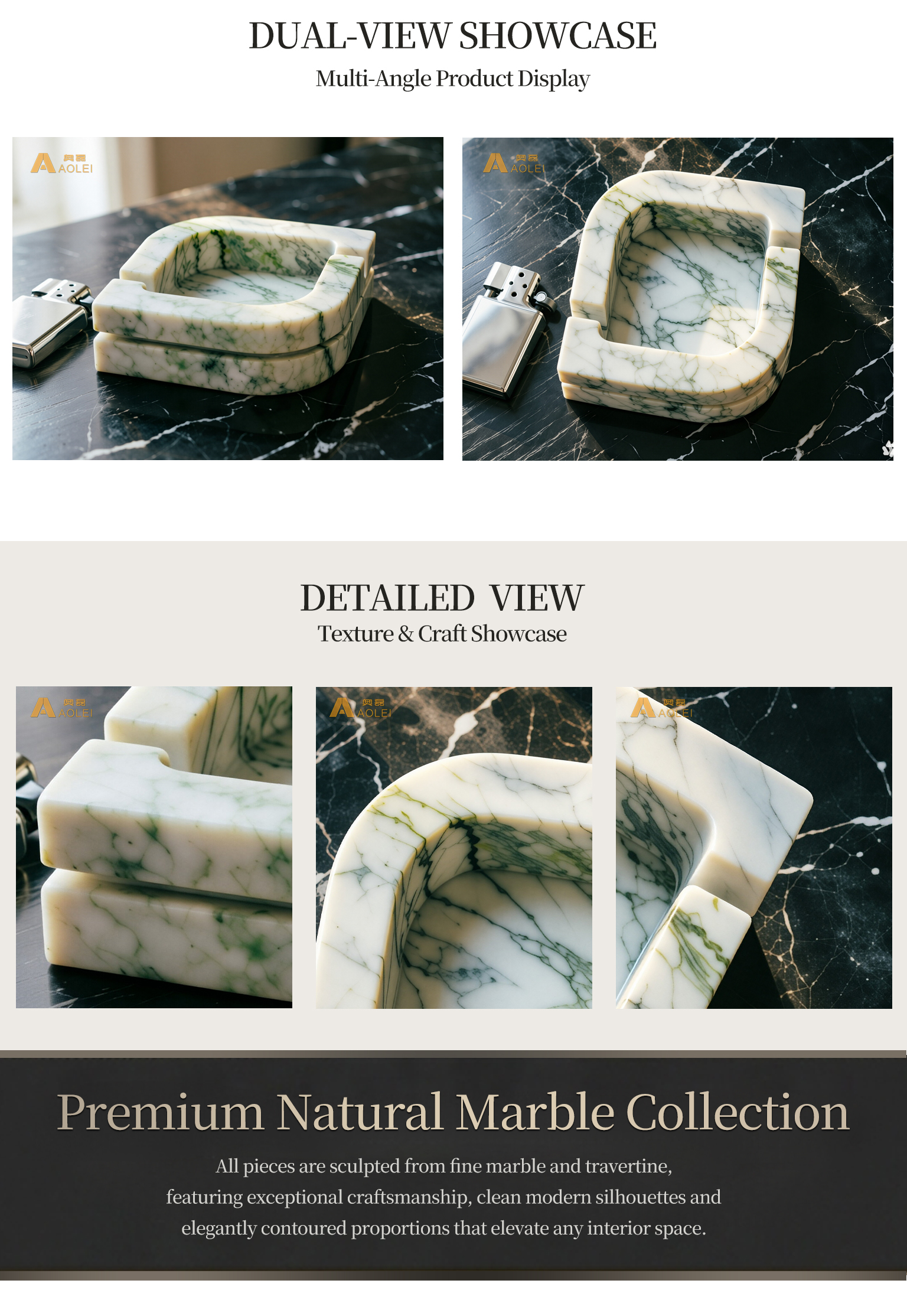 Green Marble Modern Rectangular Design Cigar Tray Close-Up, Natural Stone Texture, Premium Craftsmanship & Polished/Honed Finish, Customized marble size